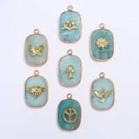 Bijoux Pendentifs en pierres gemmes, Amazonite, avec laiton, rectangle, Placage de couleur d'or, unisexe & modèles différents pour le choix, plus de couleurs à choisir, 19x3.70x33mm, Vendu par PC