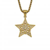Stainless Steel Pendants, 316 Stainless Steel, Star, Vacuum Ion Plating, Unisex & with rhinestone, golden, 33x45mm, Sold By PC