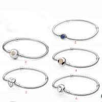 European armbånd kæde, 925 Sterling Sølv, med Cubic Zirconia, forskellige længde for valg & forskellige stilarter for valg & for kvinde, flere farver til valg, Solgt af PC