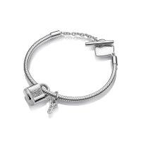 European Bracelet Chain, 925 sterling zilver, met Cubic Zirconia, Achter slot en grendel, rose goud plated, verschillende lengte voor keuze & voor vrouw, meer kleuren voor de keuze, Verkocht door PC