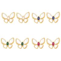 Cubic Zirconia Micro Pave Brass Earring with Shell Butterfly 18K gold plated micro pave cubic zirconia & for woman nickel lead & cadmium free Sold By Pair