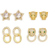 Brass Stud Earring 18K gold plated & micro pave cubic zirconia & for woman golden nickel lead & cadmium free Sold By Pair