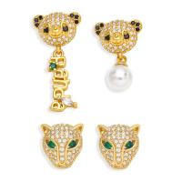 Brass Stud Earring, with Plastic Pearl, 18K gold plated, different styles for choice & micro pave cubic zirconia & for woman, nickel, lead & cadmium free, 27x13mm, Sold By Pair