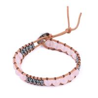 Bracelets de pierres précieuses, Cuir, avec pierre gemme & laiton, différents matériaux pour le choix & pour femme, 8mm, Longueur:Environ 9.06 pouce, Vendu par PC