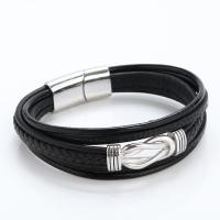 Bracelets cordon PU, cuir PU, avec acier inoxydable 316L, poli, bijoux de mode & multicouche & pour homme, plus de couleurs à choisir, Longueur:21.5 cm, Vendu par PC