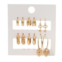 Tibetan Style Stud Earring, gold color plated, fashion jewelry & for woman, golden, nickel, lead & cadmium free, 6Pairs/Set, Sold By Set