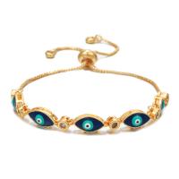 Evil Eye Jewelry Bracelet Brass gold color plated & fashion jewelry & evil eye pattern & adjustable & micro pave cubic zirconia & for woman & enamel golden nickel lead & cadmium free Length 8-26 cm Sold By PC