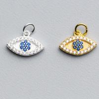 Evil Eye Pendants, 925 Sterling Silver, plated, micro pave cubic zirconia, more colors for choice, 11x8mm, Sold By PC