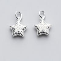 925 Sterling Silver Pendant, Star, silver color plated, hollow, silver color, 14x12mm, Sold By PC