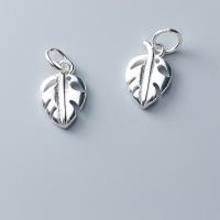 925 Sterling Silver Pendant, Leaf, silver color plated, hollow, silver color, 13x9mm, Sold By PC