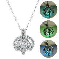 Luminated Necklace, Tibetan Style, with Night-Light Stone, Peacock, platinum color plated, cross chain & for woman & hollow, more colors for choice, Length:Approx 17.7 Inch, Sold By PC