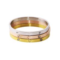 Titanium Steel Bracelet & Bangle, Vacuum Ion Plating, for woman & with rhinestone, more colors for choice, 59x48mm, Sold By PC