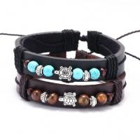 Cowhide Bracelet with turquoise & Wax Cord & Tiger Eye & Zinc Alloy fashion jewelry & Unisex Sold By PC