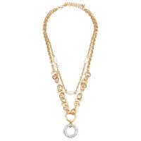 Mode Multi Layer halsband, Zink Alloy, guldfärg pläterade, Dubbla lager & mode smycken & för kvinna & med strass, gyllene, Längd 46 cm, Säljs av PC