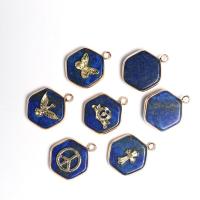 Natural Lapis Lazuli Pendants with Brass Hexagon gold color plated Unisex Sold By PC