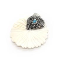 Shell Pendants, Freshwater Shell, with Rhinestone Clay Pave, Flower, Carved, Unisex, white, 45mm, Sold By PC