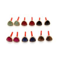 Natural Gemstone Earrings, Natural Stone, with Brass, Triangle, gold color plated, different materials for choice & for woman, more colors for choice, 12mm, Sold By Pair