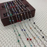 Decorative Beaded Chain Brass with Gemstone silver color plated DIY nickel lead & cadmium free Approx Sold By Spool