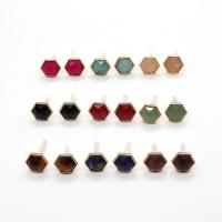 Natural Gemstone Earrings, Natural Stone, with Brass, Hexagon, gold color plated, different materials for choice & for woman, more colors for choice, 12mm, Sold By Pair