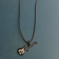 Titanium Steel Necklace with leather cord Guitar anoint Unisex Length Approx 50 cm Sold By PC