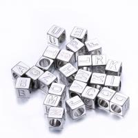 Stainless Steel Beads, 304 Stainless Steel, Square, letters are from A to Z & DIY, original color, 7mm, Approx 10PCs/Bag, Sold By Bag