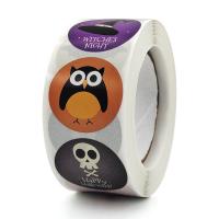Adhesive Sticker Sticker Paper, Round, Halloween Design, mixed colors, 25mm, Approx 500PCs/Spool, Sold By Spool