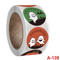 Klæbemiddel+Klistermærke Sticker Paper, Runde, Halloween Design, blandede farver, 25mm, Ca. 500pc'er/Spool, Solgt af Spool