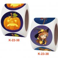 Adhesive Sticker Sticker Paper, Round, Halloween Design, more colors for choice, 38mm, Approx 500PCs/Spool, Sold By Spool