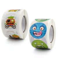 Adhesive Sticker Sticker Paper, Round, Halloween Design, more colors for choice, 38mm, Approx 500PCs/Spool, Sold By Spool