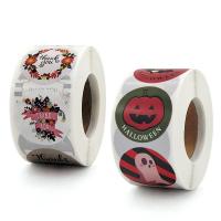 Klæbemiddel+Klistermærke Sticker Paper, Runde, Halloween Design, flere farver til valg, 25mm, Ca. 500pc'er/Spool, Solgt af Spool