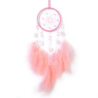 Fashion Dream Catcher, Feather, with Velveteen & Iron, handmade, hanging, pink, 120x590mm, Sold By PC