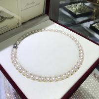 Freshwater Pearl Brass Necklace with Brass Round silver color plated for woman white 9-10mm Length 16.93 Inch Sold By PC