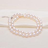 Freshwater Pearl Brass Necklace with Brass Rice silver color plated for woman white 7-8mm Length 16.93 Inch Sold By PC