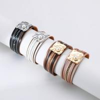 PU Leather Cord Bracelets with Plastic Pearl multilayer & for woman & with rhinestone 20mm 15mm Length Approx 7.67 Inch Sold By PC