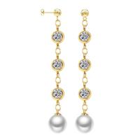 Stainless Steel Drop Earring 304 Stainless Steel with Crystal & Plastic Pearl fashion jewelry & for woman 65mm Sold By Pair
