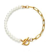 Stainless Steel Jewelry Bracelet, 304 Stainless Steel, with Plastic Pearl, fashion jewelry & different length for choice & for woman, more colors for choice, 5mm,4mm, Sold By Strand