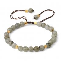 Gemstone Bracelets with Cotton Cord & Zinc Alloy Adjustable & Unisex 6mm Length Approx 6.89 Inch Sold By PC