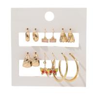 Tibetan Style Stud Earring, gold color plated, fashion jewelry & for woman & enamel, golden, nickel, lead & cadmium free, 6Pairs/Set, Sold By Set