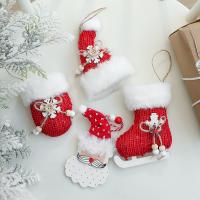 Cloth Christmas Tree Decoration with Plush & Wood handmade & Christmas jewelry red Sold By PC