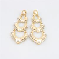 Rhinestone Earring Zinc Alloy with Plastic Pearl gold color plated fashion jewelry & for woman & with rhinestone golden nickel lead & cadmium free Sold By Pair