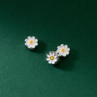 925 Sterling Silver Spacer Bead, Daisy, silver color plated, enamel, white, 6x3mm, Sold By PC