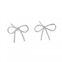 925 Sterling Silver Stud Earring, Bowknot, plated, for woman & hollow, more colors for choice, 16.50x11.50mm, Sold By Pair