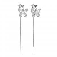 925 Sterling Silver Drop Earring Butterfly plated for woman & hollow 60mm Sold By Pair