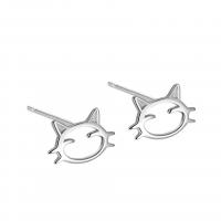925 Sterling Silver Stud Earring Cat plated for woman & hollow Sold By Pair