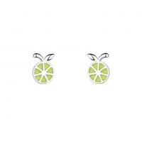 925 Sterling Silver Stud Earrings, Lemon, platinum plated, fashion jewelry & for woman, green, Sold By Lot