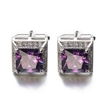 Cufflinks, Brass, with Crystal, Square, platinum color plated, micro pave cubic zirconia & for man, 12-20mm, Sold By Pair