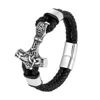 PU Leather Cord Bracelets 316L Stainless Steel with PU Leather polished for man black Length Approx 8.26 Inch Sold By PC