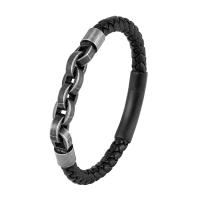 Bracelets cordon PU, acier inoxydable 316L, avec cuir PU, styles différents pour le choix & pour homme, noire, Vendu par PC