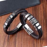PU Leather Cord Bracelets 316L Stainless Steel with PU Leather Vacuum Ion Plating for man Length Approx 8.26 Inch Sold By PC
