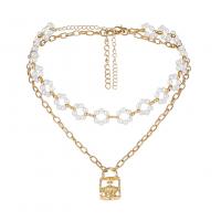 Mode-Multi-Layer-Halskette, Zinklegierung, mit Kunststoff Perlen, mit Verlängerungskettchen von 1.96 inch, goldfarben plattiert, für Frau & Multi-Strang, 40cm,30cm, 5PCs/Menge, verkauft von Menge